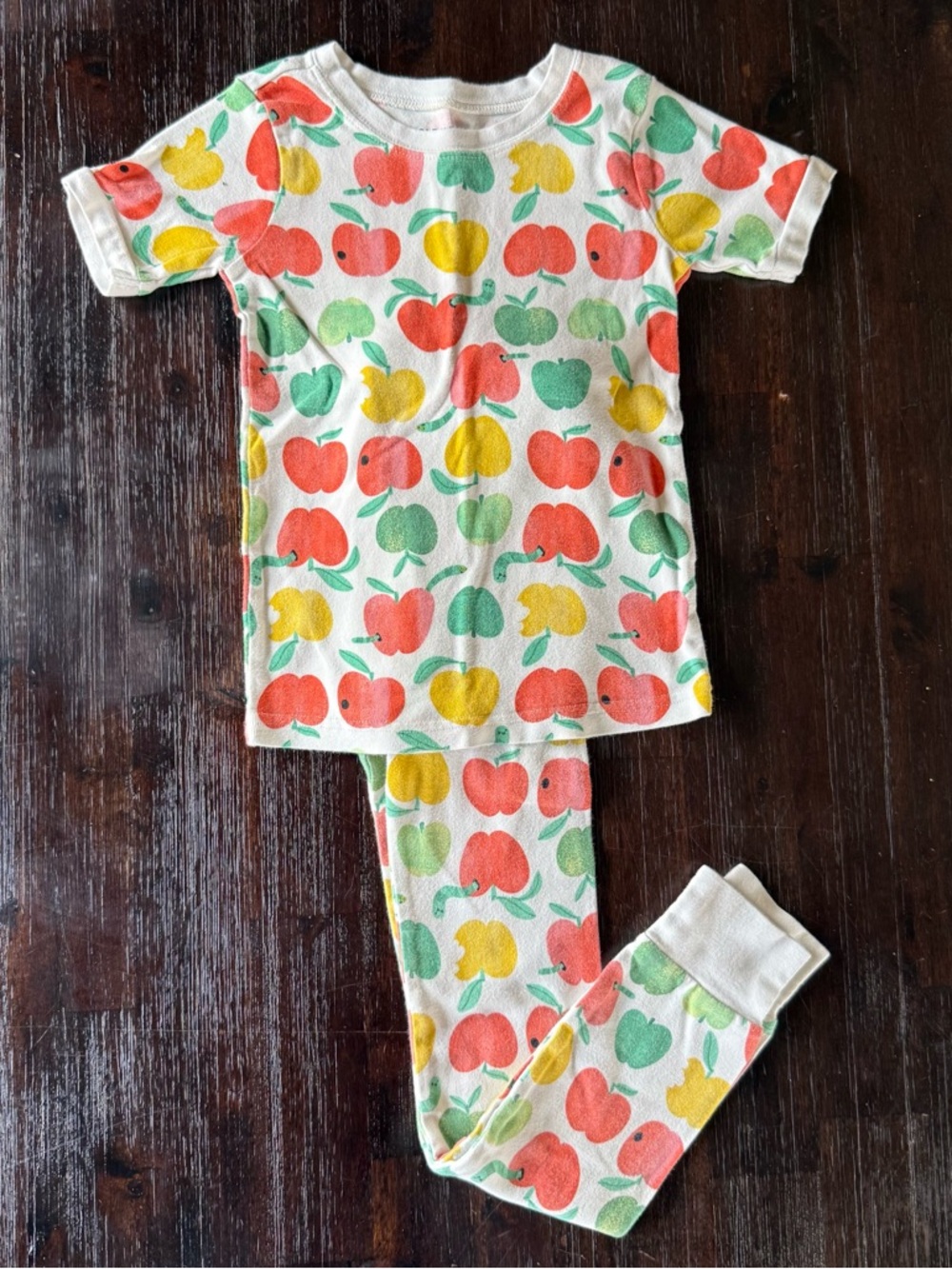 Old Navy Kids Apple-Print Pajama Set - Red, Yellow, Green, Cream
